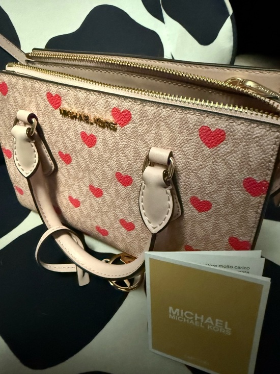 Michael Kors Handbags - Michael Kors Pink Satchel with Red Heart Print